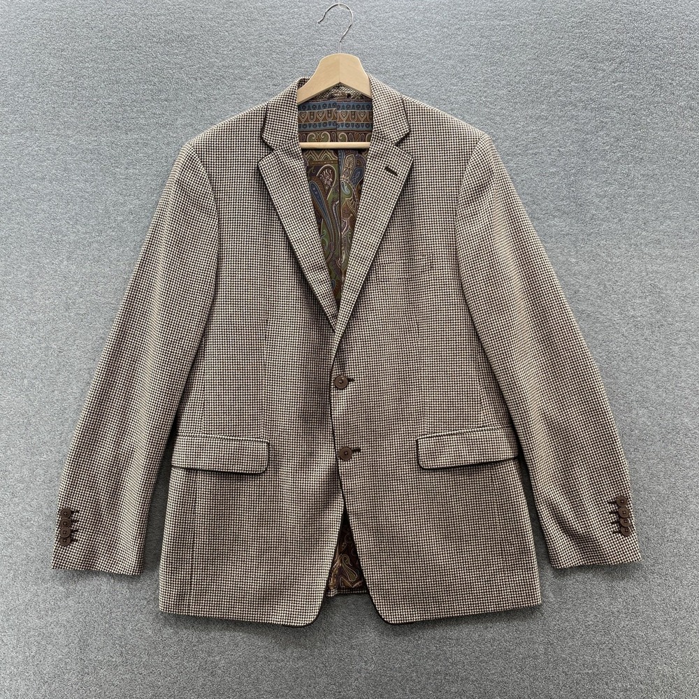 Etro Blazer Men 44L Brown Check Silk Sport Coat Made Italy Paisley Lined Jacket